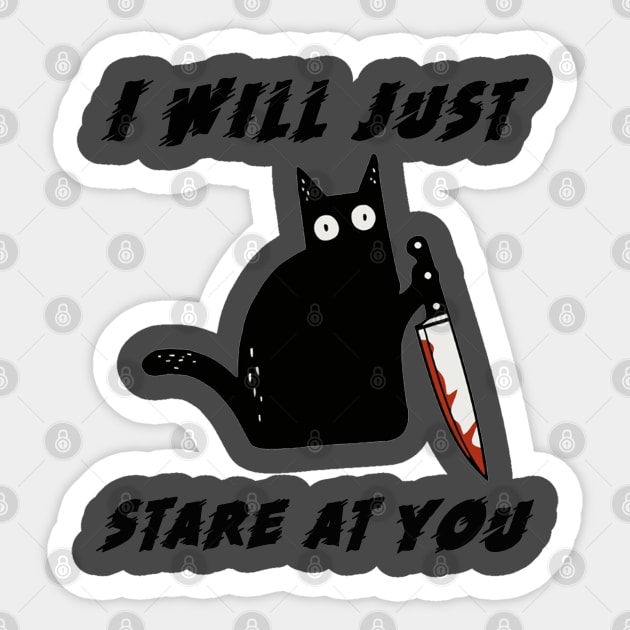 Scary black Cat with knife Halloween Funny Cat what Sticker by Omarzone